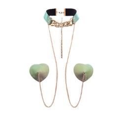 light green nipple cover chain with rhinestone collar